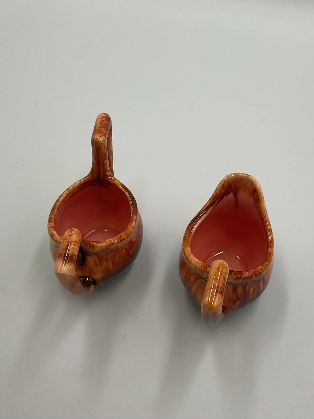 Retro Vintage Brown Drip Glaze Cream & Sugar Set Cat Eyes MCM Signed Pottery